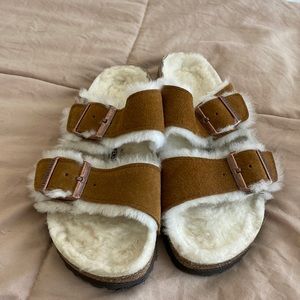 Size 37 Tan Fuzzy Birkenstocks